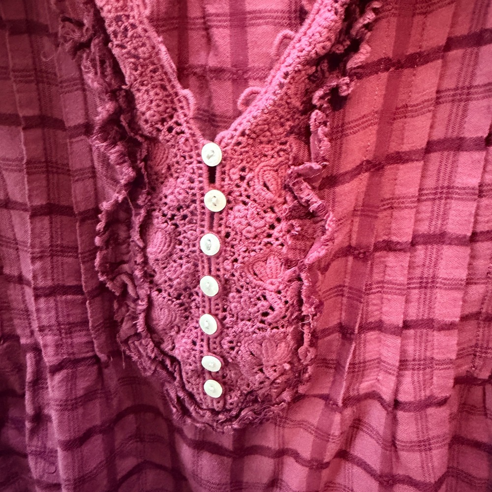 Free People Elora Rose Pink Spring Mini Dress JuneBerry Plaid Boho Cottagecore - Picture 6 of 7
